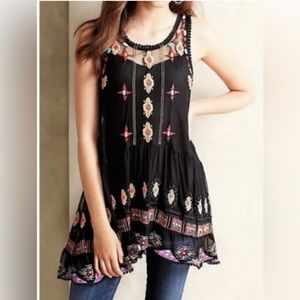 Boho colorful flowy long top beach cover - Anthropologie S Like New - Handmade